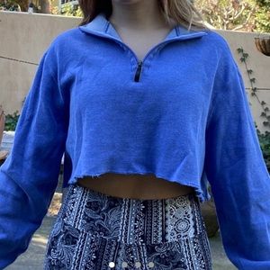 Light Blue Cropped Quarter Zip Sweatshirt